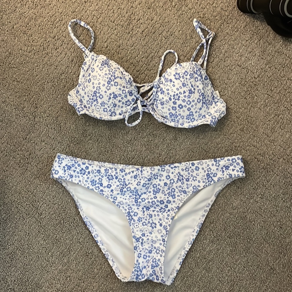Blue and white floral swimsuit from Hollister!